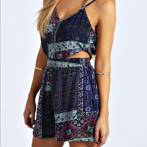 tribal print waist cut-out romper
